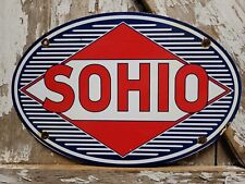 VINTAGE SOHIO PORCELAIN SIGN STANDARD OIL OHIO GAS OIL SERVICE UTILITIES OVAL picture