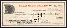 Clarita, OK  Bank Check 1916 Kansas City Stock Yards - w/ Cow Head Scarce picture