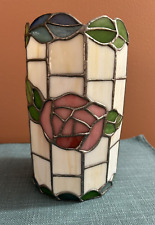 Vintage Tiffany Style Leaded Stained Glass Lamp/Candle Shade With Rose Design. picture