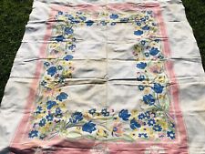 Vintage Cotton Printed Tablecloth 68” X 72” 1940’s Pink Blue Yellow Shabby Chic picture