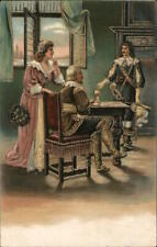 Three People Gathered Around Desk Antique Postcard Vintage Post Card picture