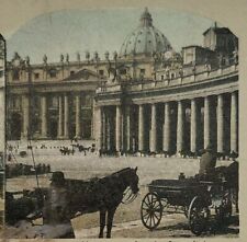 Stereoview Card St Peters Vatican AndAarcade Rome Italy Horses Carrige  picture
