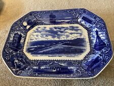 Antique R&M Dark Cobalt Blue Historical Platter Plymouth 1622 Staffordshire picture