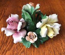 Beautiful Vintage Capodimonte Three Roses Porcelain Candle Holder Made in Italy picture