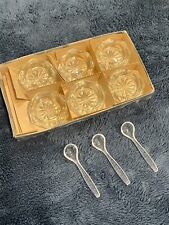 Vintage Glass Salt Cellars Set of 6 with 3 Spoons - Original Box Czechoslovakia picture