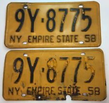 RARE PAIR 1958-( NEW YORK .) ( 9Y-8775 ) LICENSE PLATE-VINTAGE picture