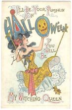 VINTAGE HALLOWEEN POSTCARD - EXCELLENT DWIG CARD - WILD PARTY GIRL - #2 picture