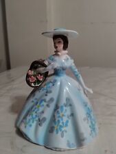 Beautiful Lefton Southern Belle Figurine 2123 Wearing Blue Floral Print Dress, picture