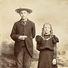 Antique Cabinet Card Photograph Boy In Fedora & Girl  ID Ruth & Paul Kennicott picture