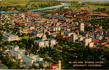 Vintage 1940's Air View Business District Sacramento California CA Postcard picture