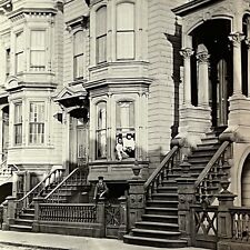 Antique B&W Snapshot Photograph San Francisco Victorian Postcard Row Houses CA picture