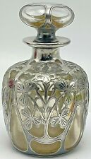 Antique Gorham Silver Glass Overlay Vanity Perfume Bottle Clovers Shamrock D1557 picture