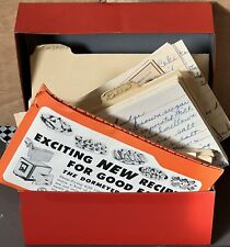 Vtg 1950s Granny Red Tin Metal Recipe Box FULL HANDWRITTEN & CLIPPINGS Desserts picture