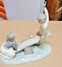 RETIRED LLADRO #4867 SEESAW BOY/GIRL & DOG ON TEETER TOTTER GLOSSY picture