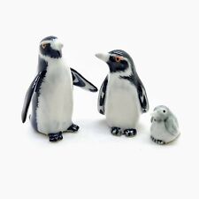Jackass Penguin Bird Family of 3 Ceramic Figurines, Expertly Hand-Painted Decor picture