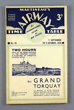 MARTINEAU'S AIRWAY AIRLINE TIMETABLE SEPTEMBER 1935 ZEPPELIN AIRSHIP SWISSAIR picture