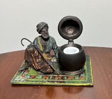 19th C Inkwell Statue Arab Praying on Oriental Carpet Antique Cold Painted Rare picture
