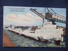 1940s Minnesota Ice Coated Freighter Ship Duluth Superior Harbor Postcard picture