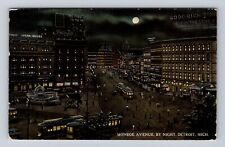 Detroit MI-Michigan, Monroe Avenue at Night, Theaters, Vintage c1913 Postcard picture