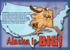 Alaska is Big State Map & Size Info vs US, Bear Eagle Cruise Ship etc - Postcard picture