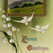 Postcard EASTER Easter Greetings White Dove Scenic Landscape GDD 1909-1915 picture