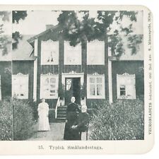 Smaland Cottage Swedish Family Stereoview c1900 Sweden House Home Antique H1641 picture