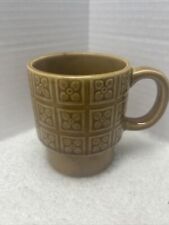Vintage Brown Glazed Raised Relief Stackable Retro Japan Coffee Mug Tea Cup VTG picture