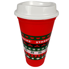 Starbucks 2013 Reusable 16oz Coffee Cup Red Green Christmas Holiday Lid BPA Free picture