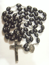 Antique catholic Nuns 30 inch rosary large black beads crucifix religious 53097 picture