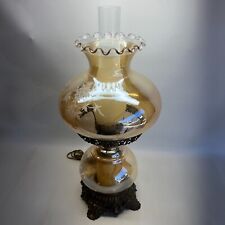 Vintage L & L WMC 1971 Hurricane Table Lamp Amber Glass White Dogwood Floral picture