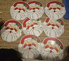 Eight(8) Vintage Town & Country Vinyl Christmas Placemats Santa Claus Face 15x15 picture