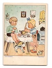 1938 Vintage Postcard Children Baking Cookies Cat Illustrated by J. Klein picture