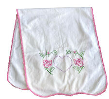Vintage Heart Rose Embroidered Table Runner Crochet Lace Doily Valentine picture