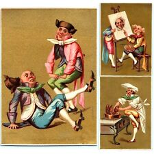 x3 LOT 1880s Bognard Litho Men Skate, Cook, Paint French Comedy Trade Card C15 picture