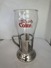 Vintage Coca Cola Flared Drinking Glass & Metal Holder picture
