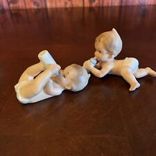 Vintage Set of 2 Ceramic Boy Baby Babies with Blue Bottle F-85 Made in Japan picture