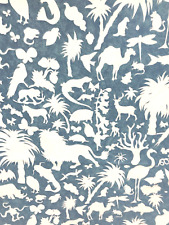 Lee Jofa Fabric Blue Jungle 2.5 yards Palm Tree Block Print White Animal Jungle picture