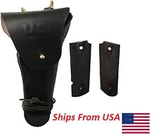 WW2 US Army .45 Hip M1911 Colt Black Holster with Ebony Wood Colt Grip (COMBO) picture