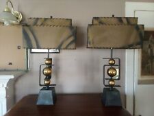 Pair Vintage 50s  Lamps Fiberglass Shades Mid Century Modern Lighting picture