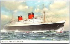 VINTAGE POSTCARD CUNARD LINE'S R.M.S. QUEEN ELIZABETH POSTED AT SEA c. 1960s picture