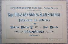 TRADE CARD FROM THE 1931 WORLD'S FAIR IN PARIS, COLONIAL EXPOSITIONC MOROCCO picture