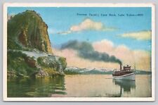 Lake Tahoe California, Steamer Passing Cave Rock Scenic View, Vintage Postcard picture