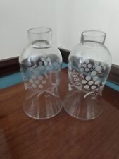Vintage Set Of 2 Etched Grape Pattern Clear Glass Hurricane Lamp Shades Globes  picture