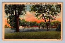 Oshkosh WI-Wisconsin, Menominee Park Boat House And Lagoon, Vintage Postcard picture