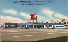 c1950s MALIBU, California Postcard LAS FLORES INN Restaurant PCH Linen UNUSED picture