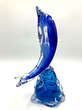 Dolphin Sculpture Paperweight Art Glass Hand Blown Blue picture