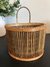Vintage Hand Made Hanging Bamboo Basket Holder Wall Pocket Made of Chopsticks picture