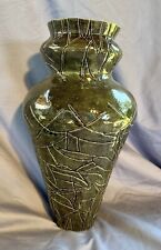 Large Decorative Pottery Vase Handmade Green Hand Carved/Etched Abstract Design picture