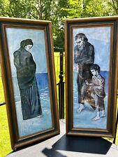 Framed original Blue Painting repro  Picasso TRAGEDY Man Boy Woman Signed R LEWY picture
