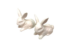 2 Vintage Bunnies Rabbits White Ceramic Figurines Easter Spring 3.75